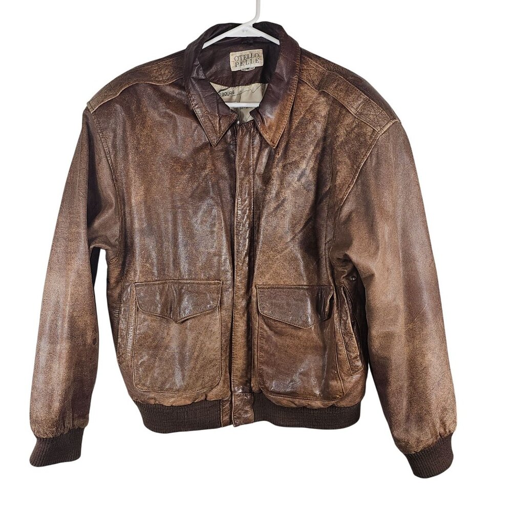Otello Pelle Vintage Mens Size Medium Leather Bomber Jacket Coat‎  Ykk Destroyed